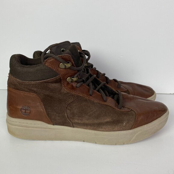 Timberland Seneca Bay Sneaker Boots Men's 10 Brown Leather Mid Top Sneakers - Picture 1 of 16